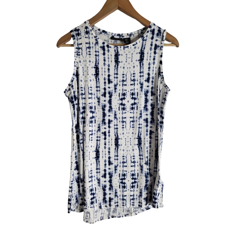 Tahari Blue White Tie Dye Sleeveless Tank Top Crew Neck Sz M Resortwear Boho